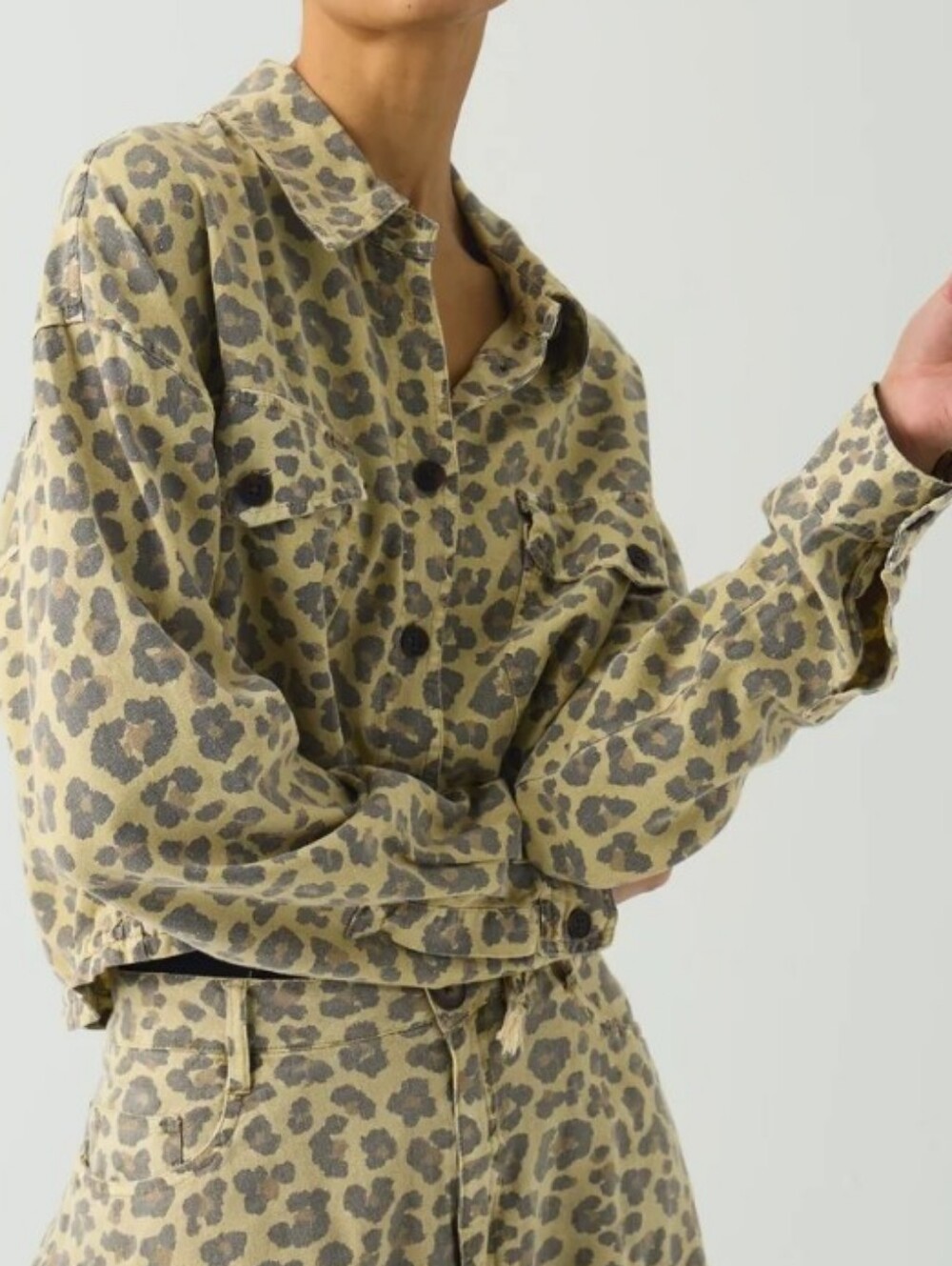 Blank NYC Leopard Print Jacket - Olive/Gray